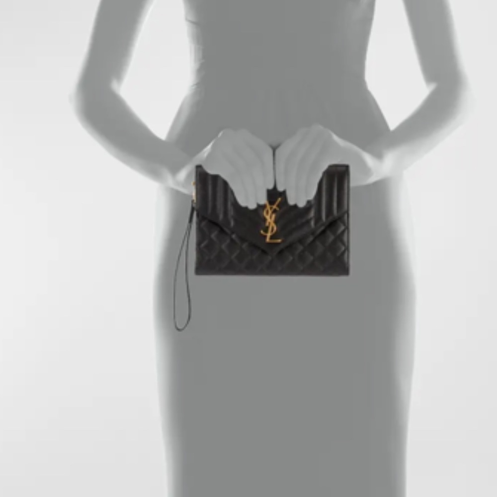 Saint Laurent Envelope Flap Pouch in Mix Matelassé Shiny Grained Leather - Picture 13 of 14